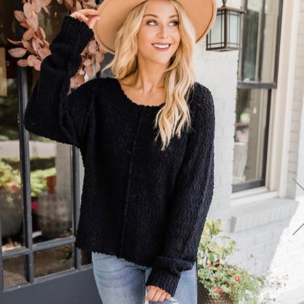 NWOT-Pink Lily- Black Popcorn Sweater - Picture 2 of 8